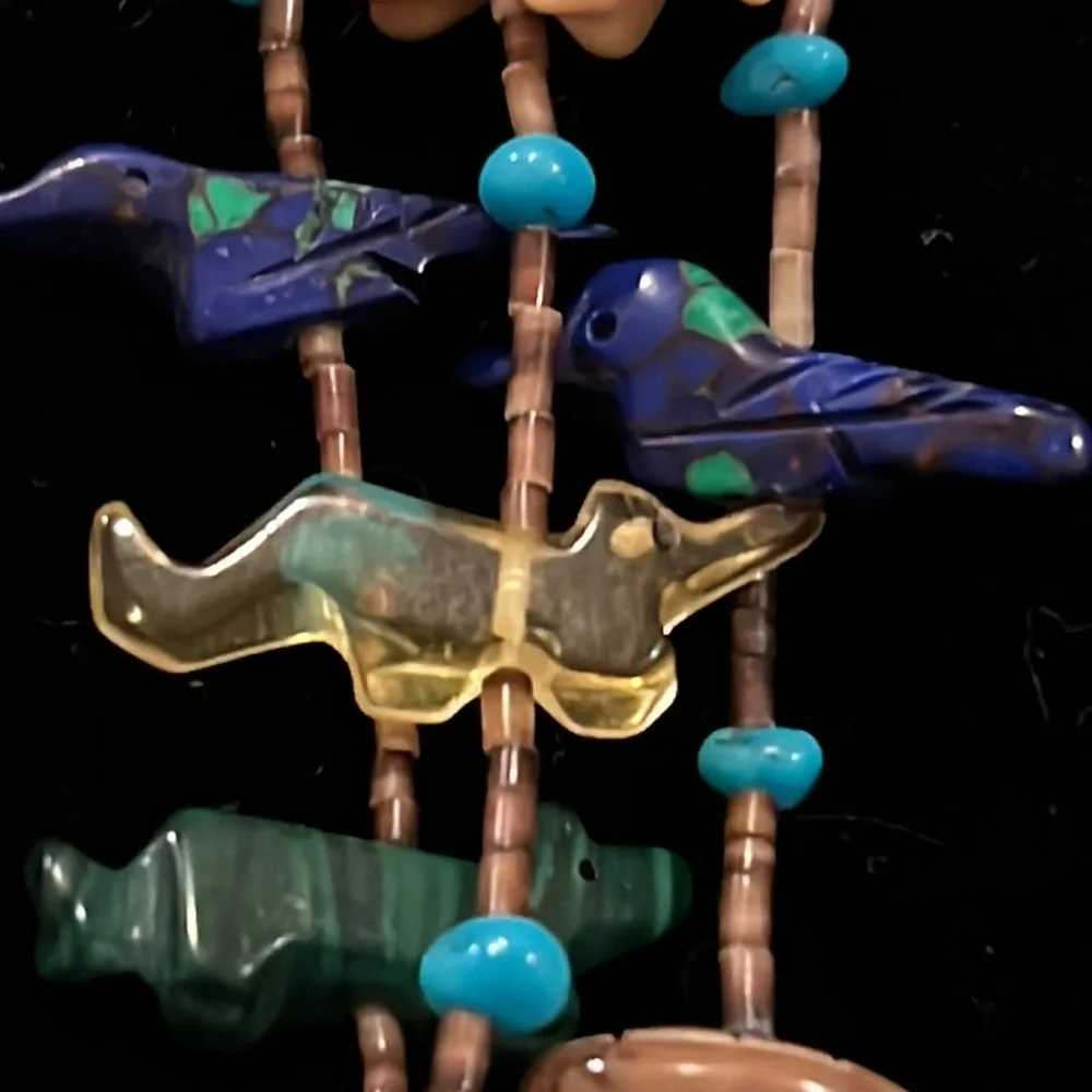 Vintage Native American Southwest multi strand carved gemstone necklace 32” - Picture 11 of 13